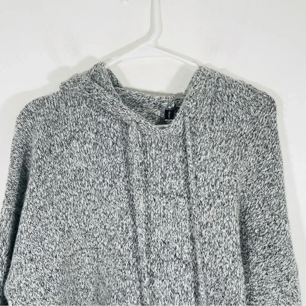 ONZIE Gray Black Varsity Striped Blouson Sleeve Chunky Knit Hoodie Sweater OS
